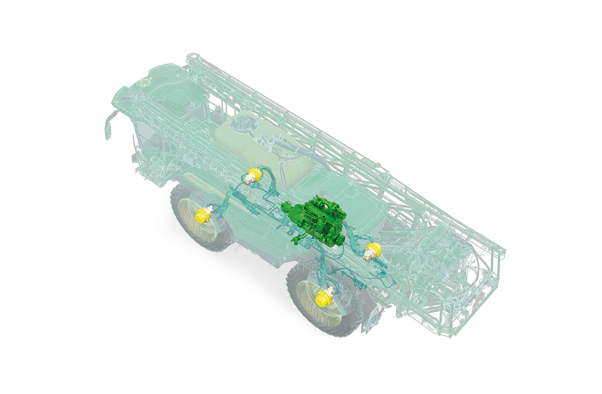 Tekninen CAD-kuva 500R:stä, jossa on CommandDrive™ ja moottori korostettuna