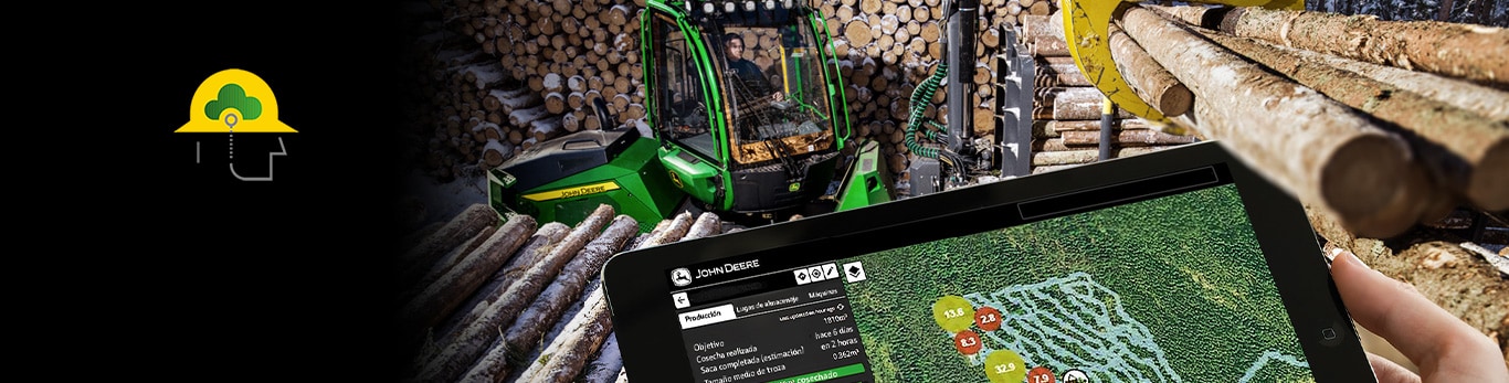 John Deere -metsäkone ja tabletti-tietokone