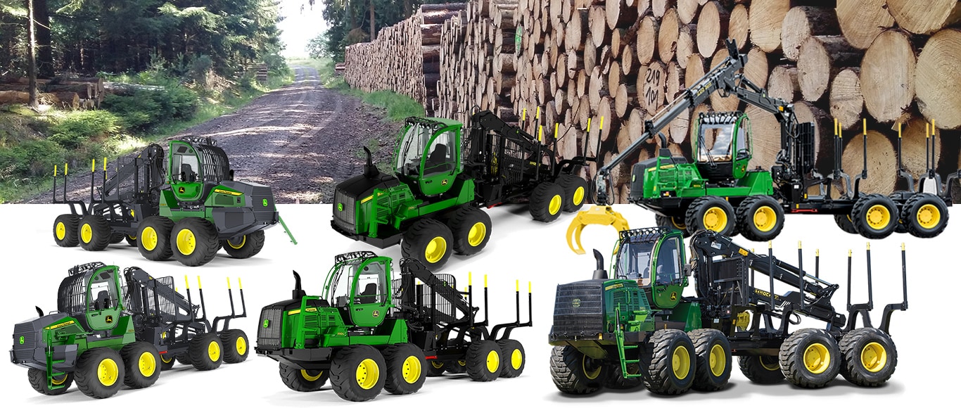 Metsäautotien varrella tukkipinot ja koneet edessä