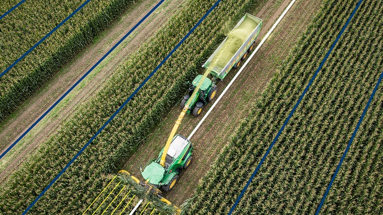 tractor at farm top view